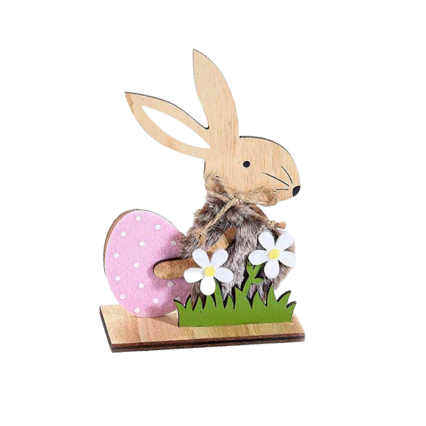 Osterhase mit Ei und rosa Blumen