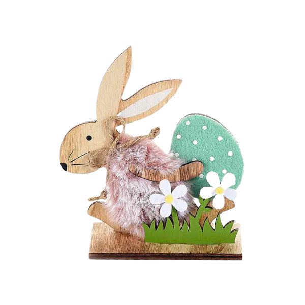 Grüner Osterhase mit Ei und Blumen