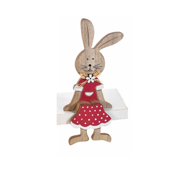 Sitzendes Mädchen aus Holz mit Osterhase