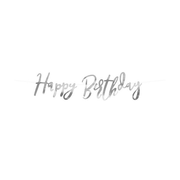Girlanda nápis Happy Birthday strieborný
