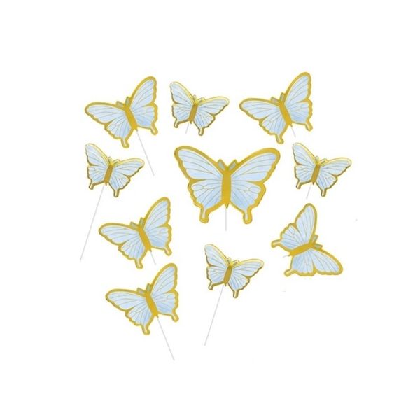 Gravur - Schmetterlinge blau - gold 10 Stk