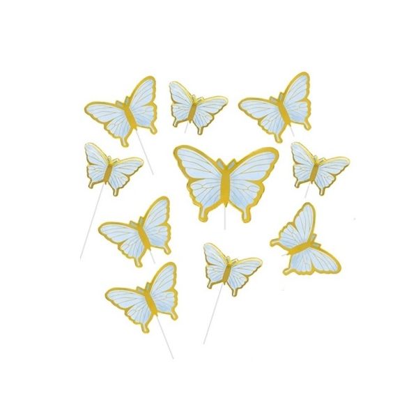 Engraving - butterflies blue - gold 10 pcs