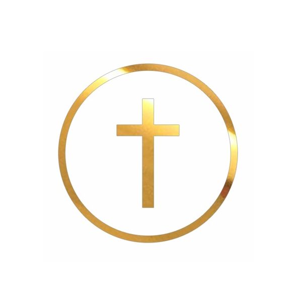 Gold cross engraving in an acrylic circle