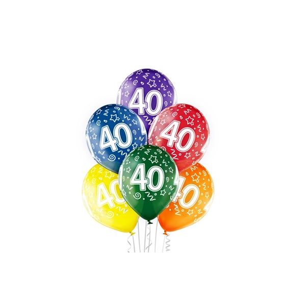 Balón mix barev 30 cm s číslem 40 - 6 ks
