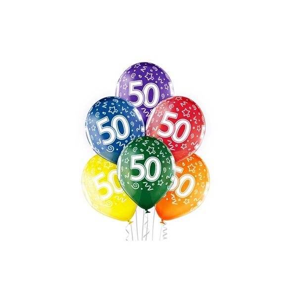 Balón mix barev 30 cm s číslem 50 - 6 ks