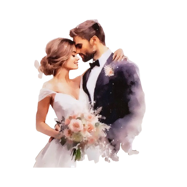 Engraving - bride and groom in color