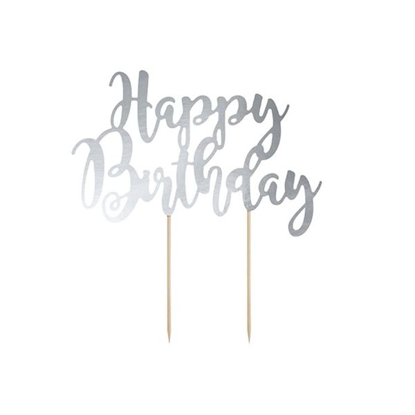 Zápich Happy Birthday strieborný papier