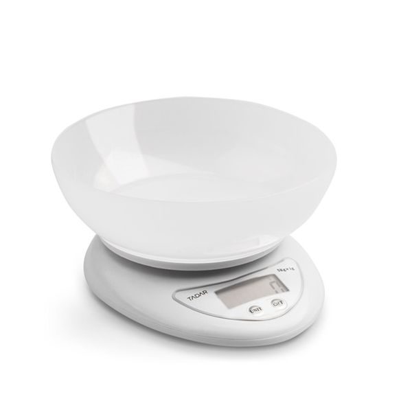 Kitchen scale with bowl, white, up to 5 kg