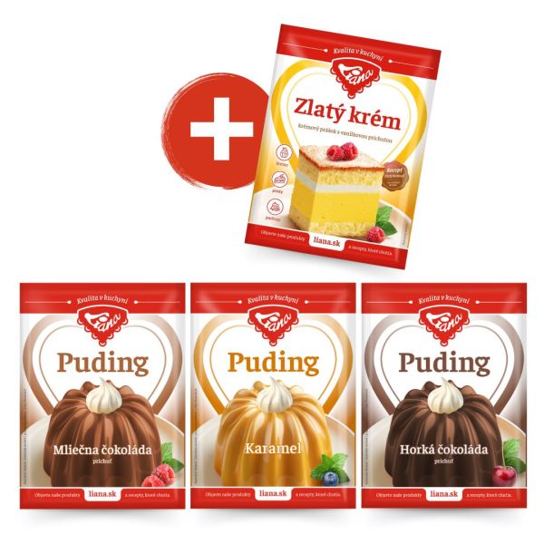 FAMILY PACKAGE dark chocolate pudding, milk chocolate pudding, caramel pudding and Golden Cream