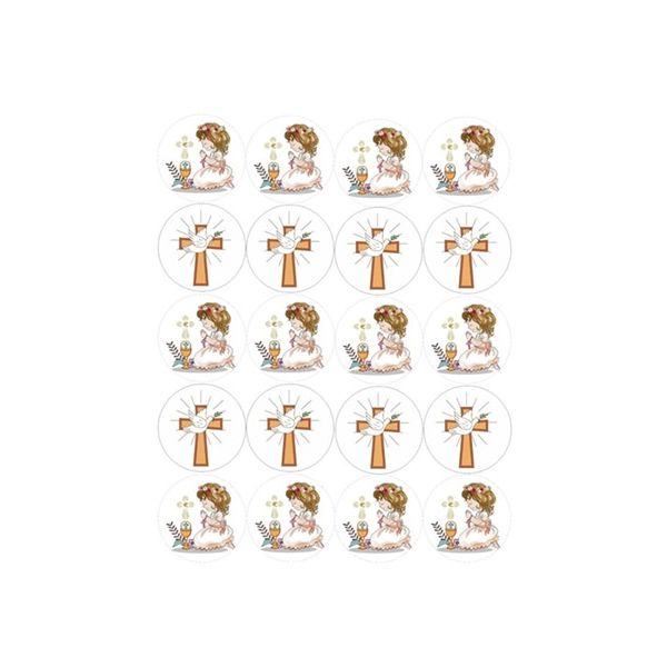 Communion wafer girl and cross circles 20 pcs