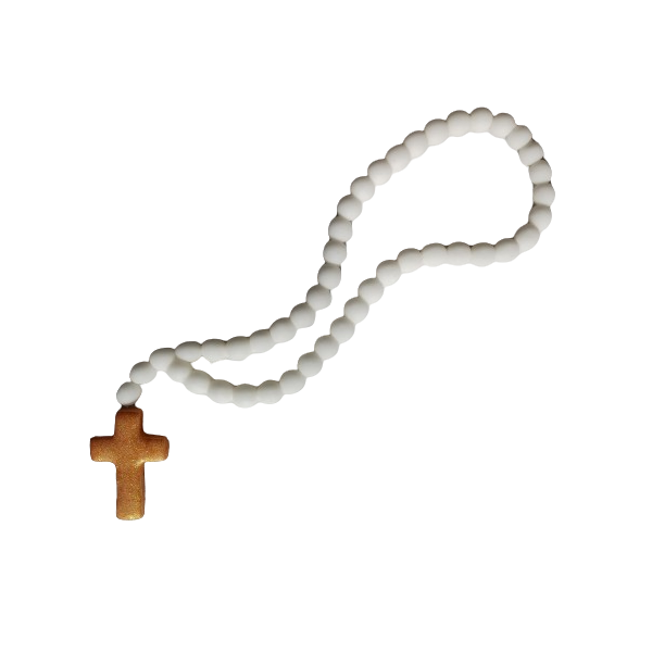 Růženec bílý se zlatým křížkem