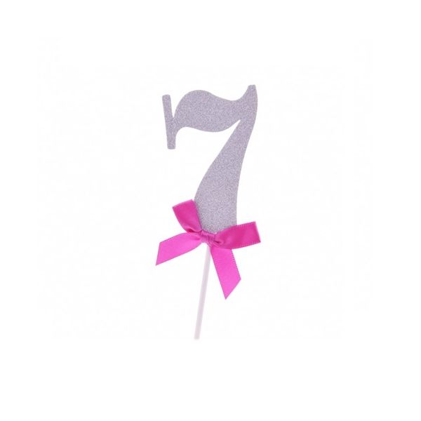 Zápich - číslo 7 s mašľou, strieborný