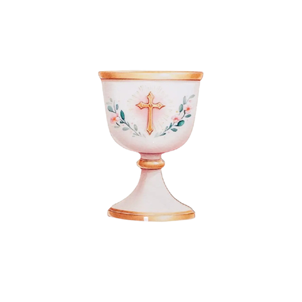 Inlay chalice with pink cross, wood