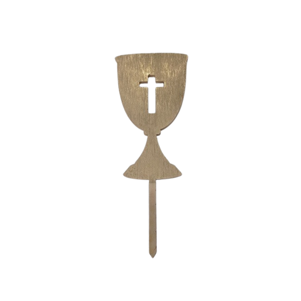 Inlay chalice with cross, wood, gold color