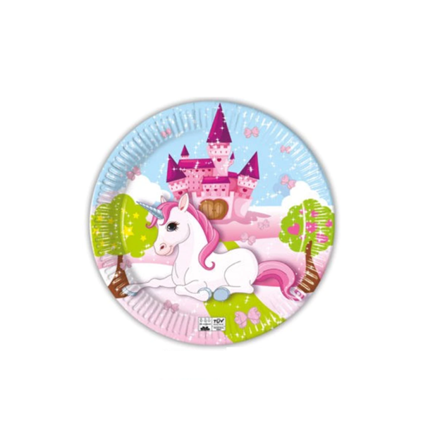 Plate Unicorn with lock paper 20 cm 8 pcs