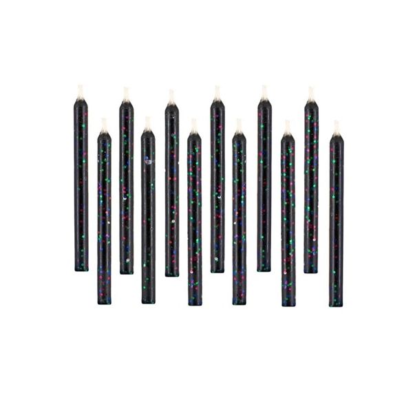 Fekete csillámos gyertyák 6,5 cm 12 db