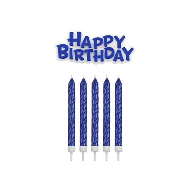 Sviečky modré 16 ks + Happy Birthday