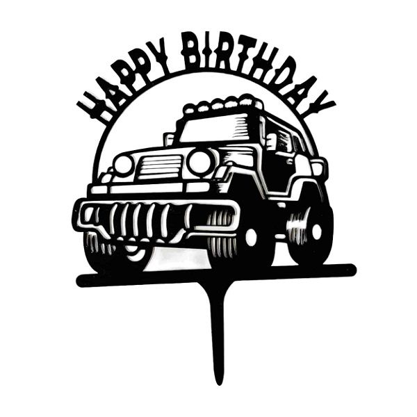 Zápich - Happy Birthday Jeep čierny akryl