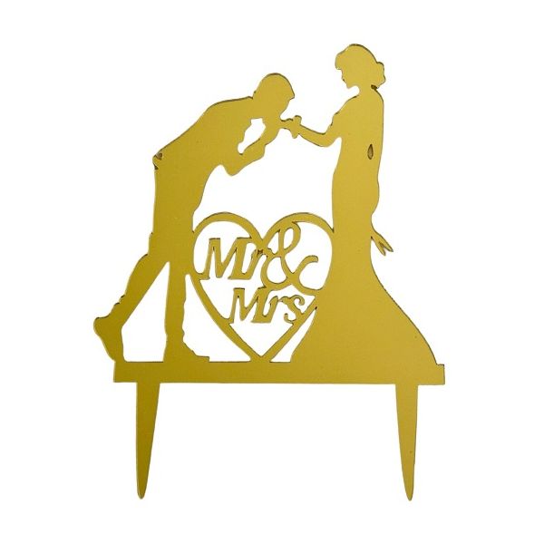 Zápich - mladomanželia so srdcom Mr a Mrs zlatý akryl