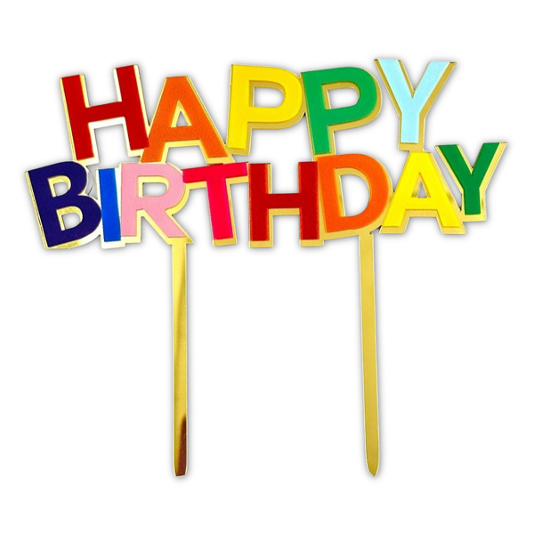 Zápich Happy Birthday zlato-farebný akryl