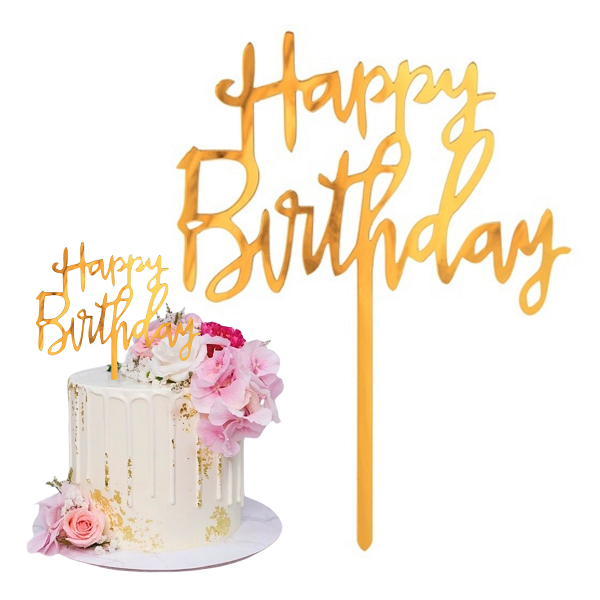 Zápich - Happy Birthday zlatý akryl