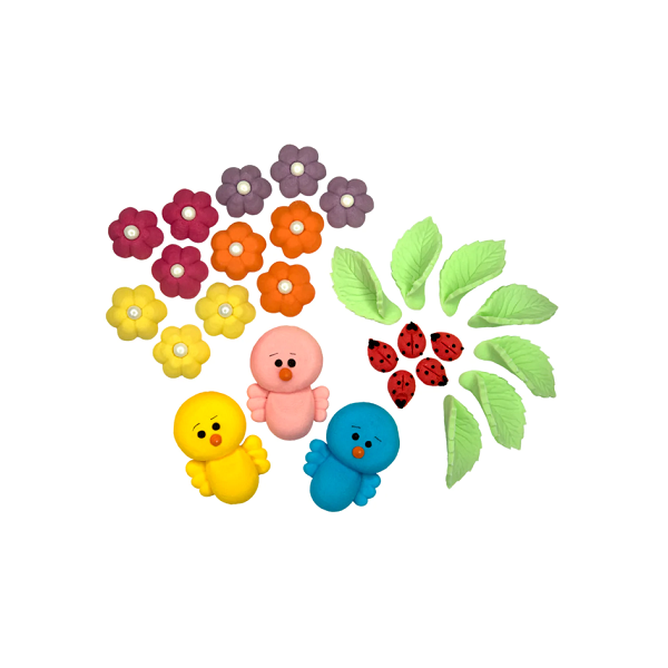 Colorful sugar flowers and birds 27 pcs