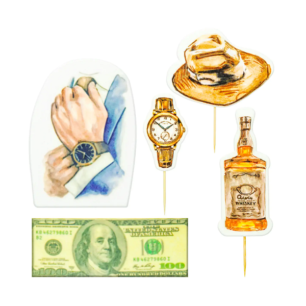 Indentation - dollar, hand, watch, hat