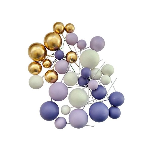 Purple-white-golden beads 32 pcs