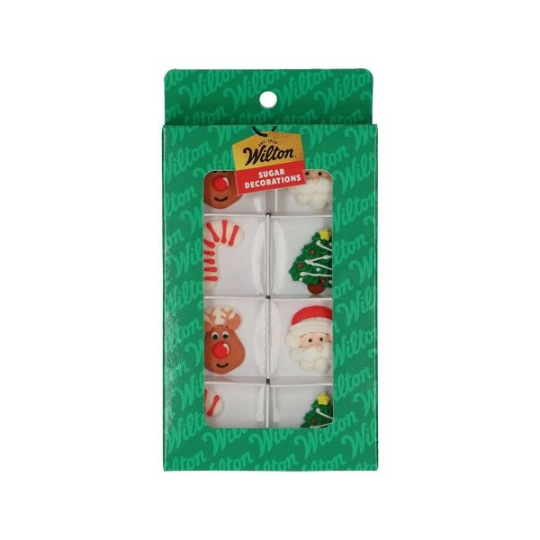 Karácsonyi cukordíszek készlet: nyalóka, rénszarvas, fa, Mikulás, 8 db.