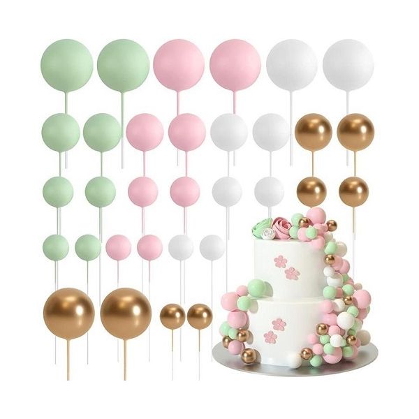 Zápich guličky zeleno-bielo-ružovo zlaté 32 ks