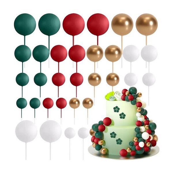 Zápich guličky zeleno-červeno-bielo-zlaté 32 ks