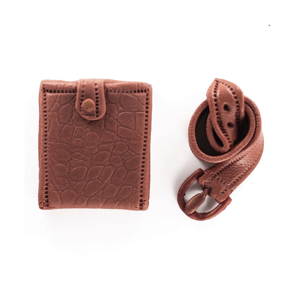 Portfel i pasek w kolorze brązowym cukrowym