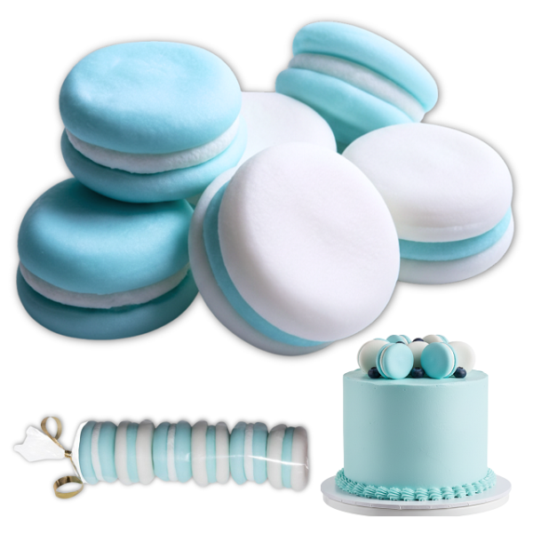 Weiß-blaue Zuckermakronen, 6 Stück