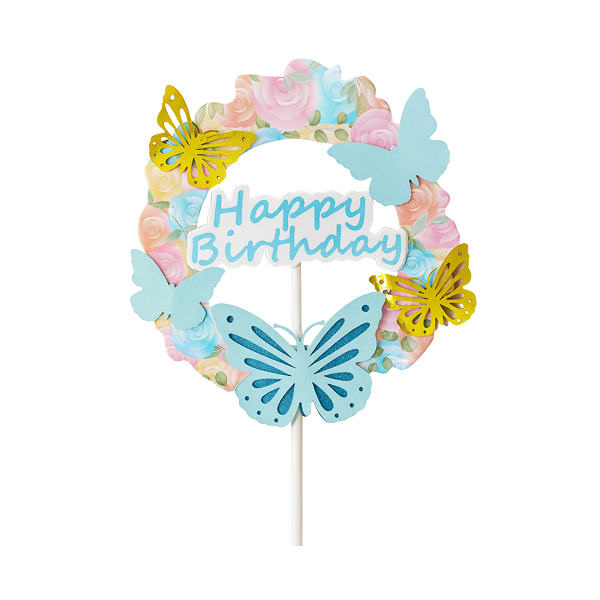 Zápich - Happy BIrthday motýli modrý