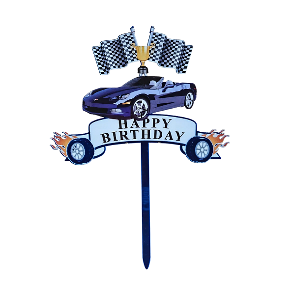 Zápich Happy Birthday auto modrý