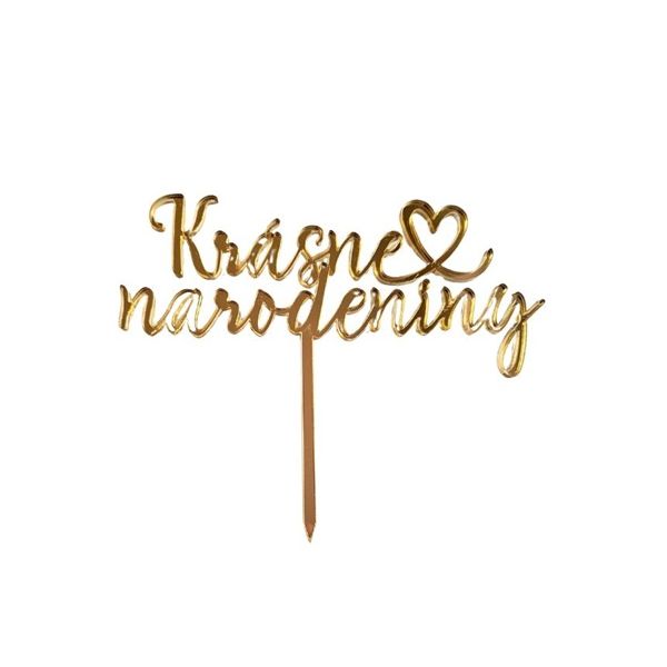 Zápich Krásne narodeniny so srdcom zlatý akryl