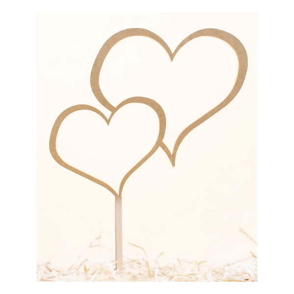 Double heart wood carving, gold color