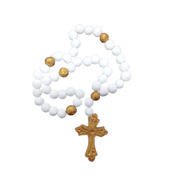 Dekoratív rózsafüzér fehér-arany 25 cm