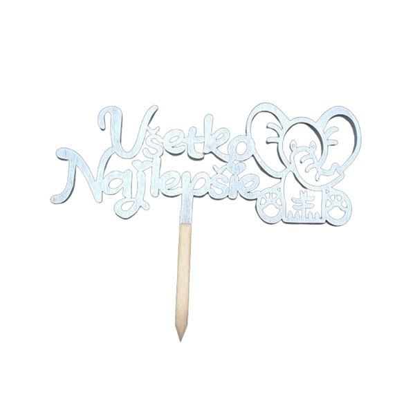 Embossing Happy Birthday with elephant wood silver color