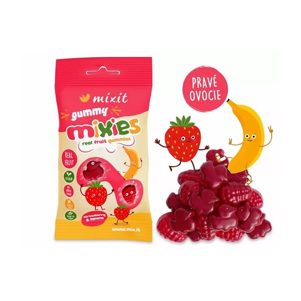 Ovocné Mixies - Jahoda & banán - prírodné želé cukríky 35g