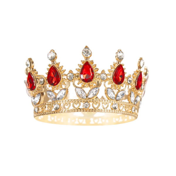 Gold crown with red rhinestones 10 cm
