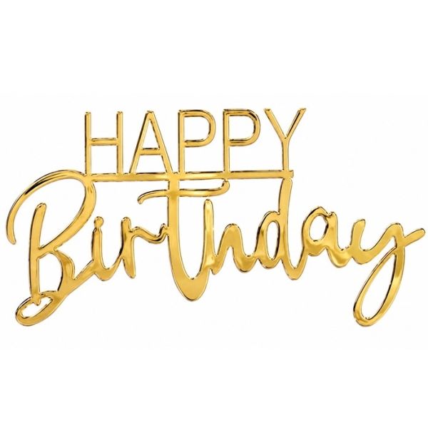 Nápis Happy Birthday zlatý akryl 4x9 cm
