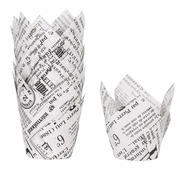 Tulip cupcakes, newspaper pattern, 50 pcs
