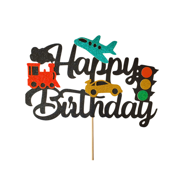 Alles Gute zum Geburtstag! Ausschneidebogen mit Flugzeug, Auto und Zug