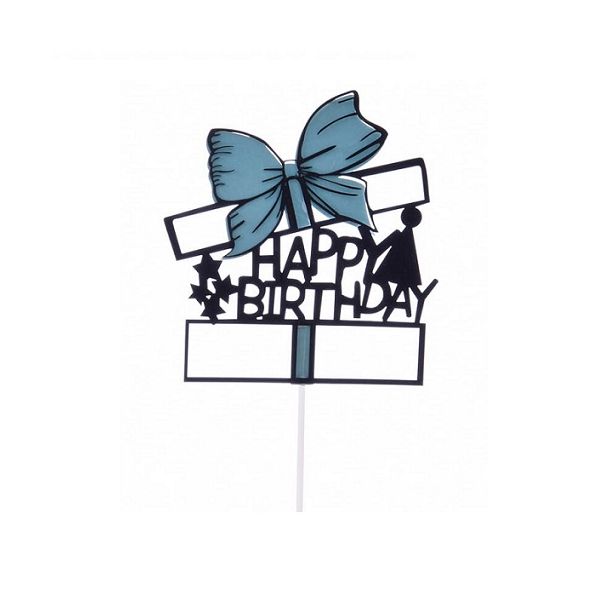 Zápich - Happy Birthday modrá mašle