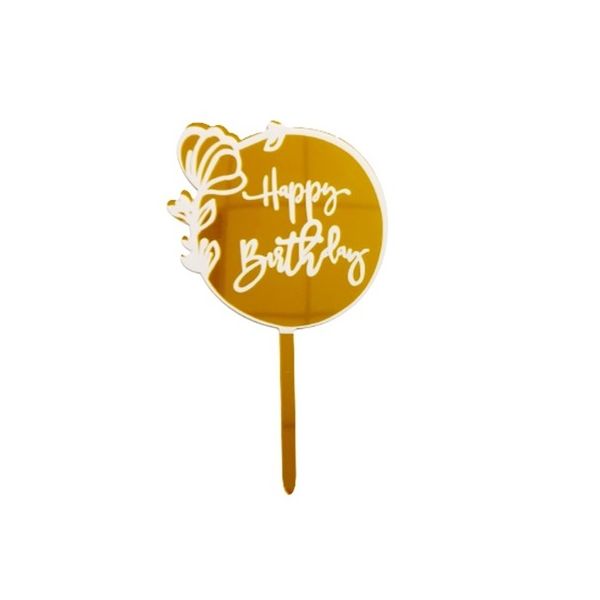Gravur - Kreis „Happy Birthday“ aus goldenem Spiegelacryl