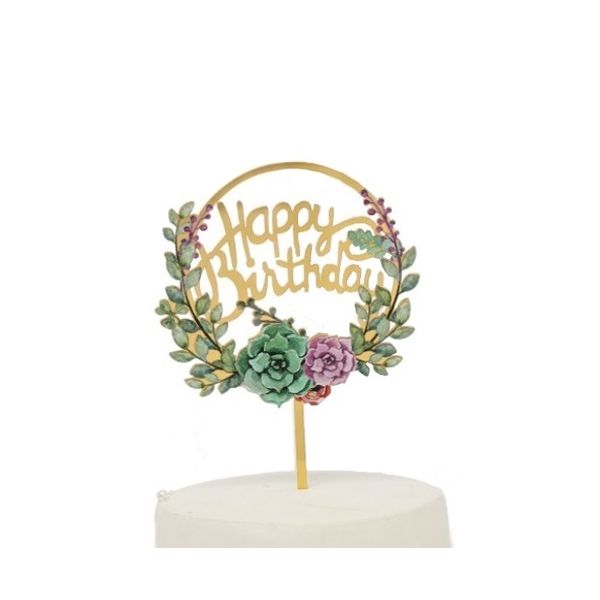 Engraving - Happy Birthday circle with flowers