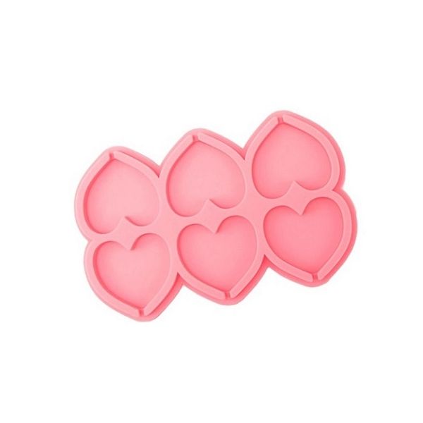 Mold silicone lollipop heart 6 pcs pink