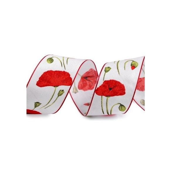 White ribbon with red poppy