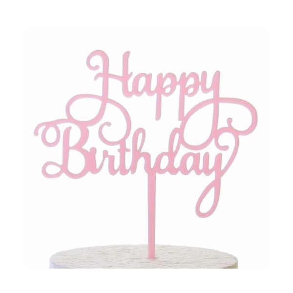 Zápich - Happy Birthday, ružový akryl matný